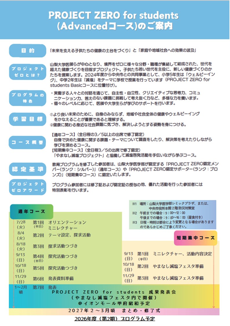project zero生徒募集チラシ（裏面）